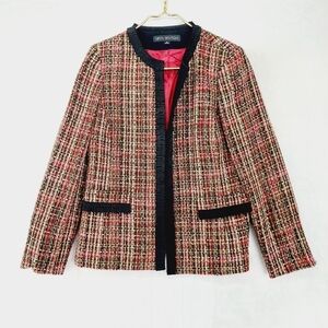 Nipon Boutique Black Red Gold Multi Tweed Blazer Jacket P3908
